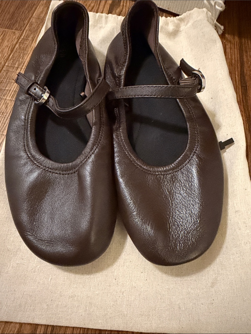 Zara Dark Brown Leather Mary Jane Ballet Flats with Strap size 36 / 6 - Picture 4 of 10